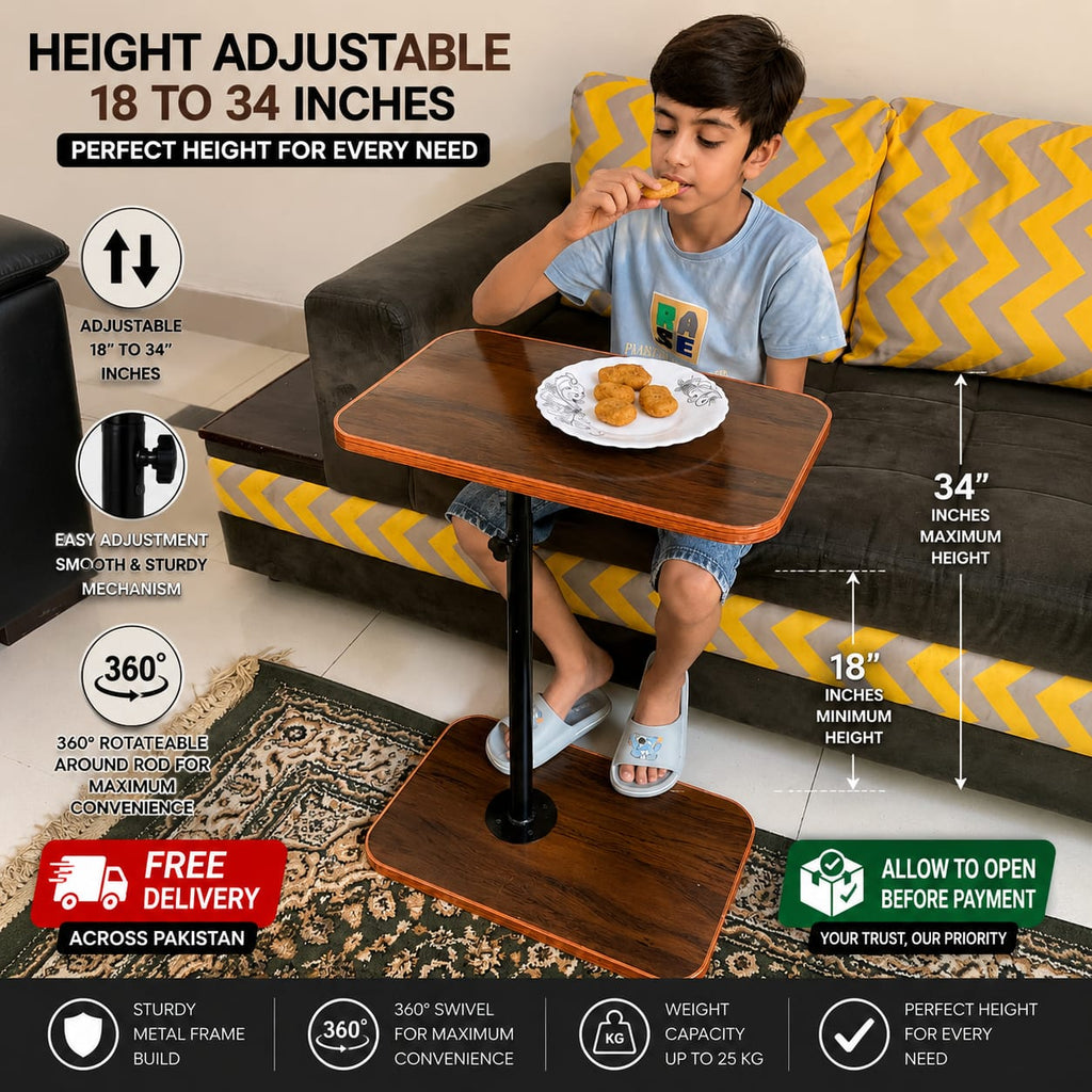 Height adjustable Table for Bed & Sofa , 360° Swivel, Height Adjustable