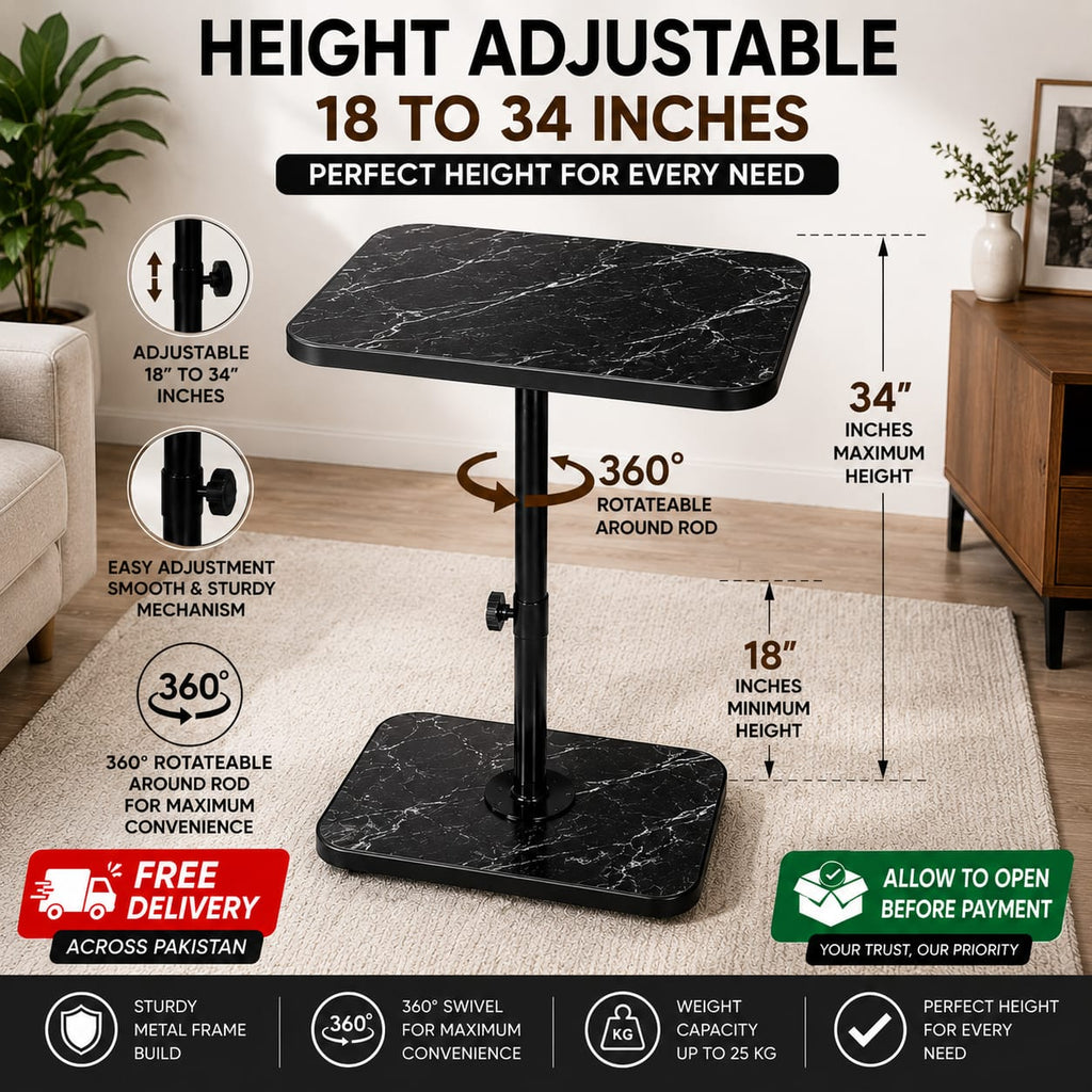 Height adjustable Table for Bed & Sofa , 360° Swivel, Height Adjustable