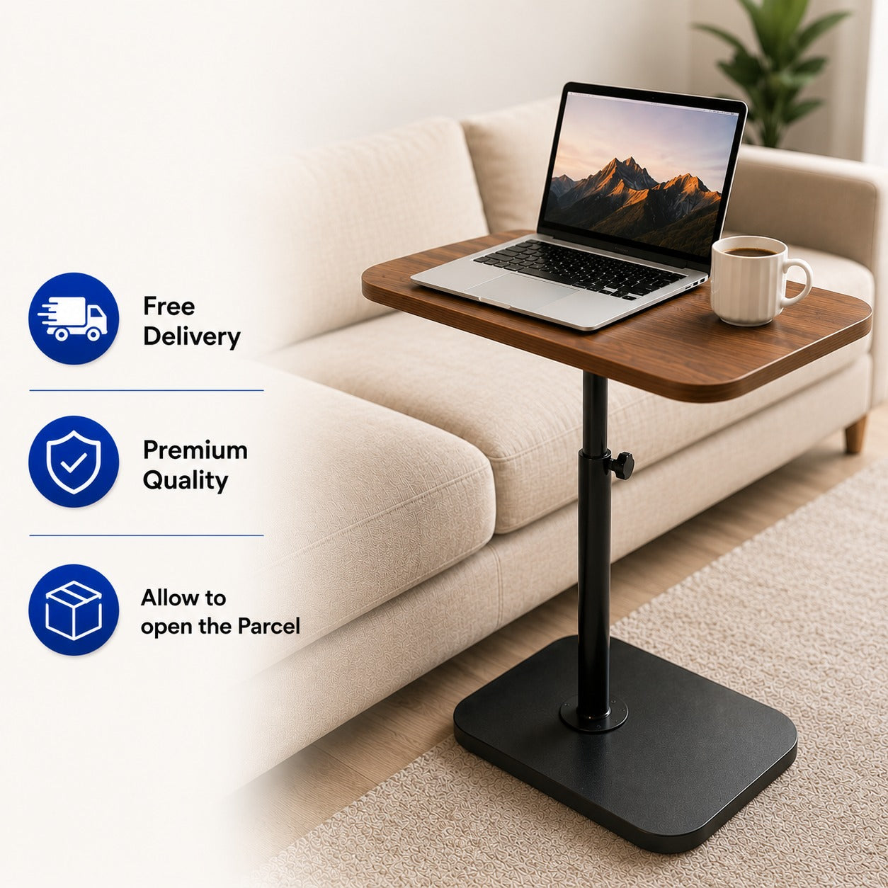 Height adjustable Table for Bed & Sofa , 360° Swivel, Height Adjustable