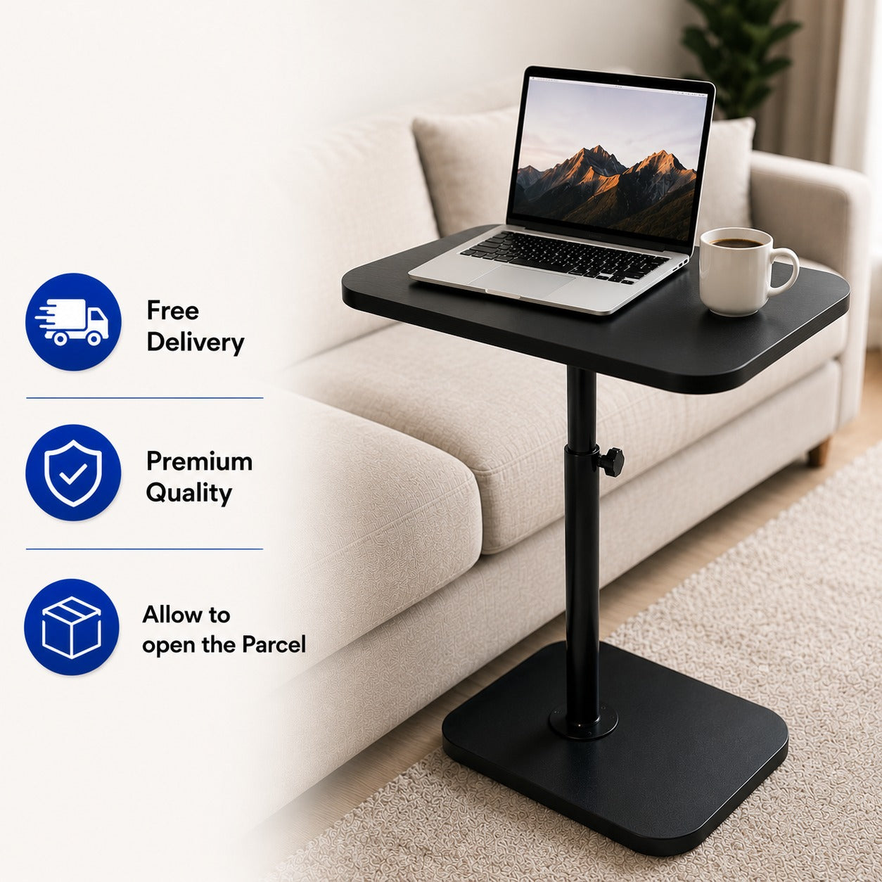 Height adjustable Table for Bed & Sofa , 360° Swivel, Height Adjustable