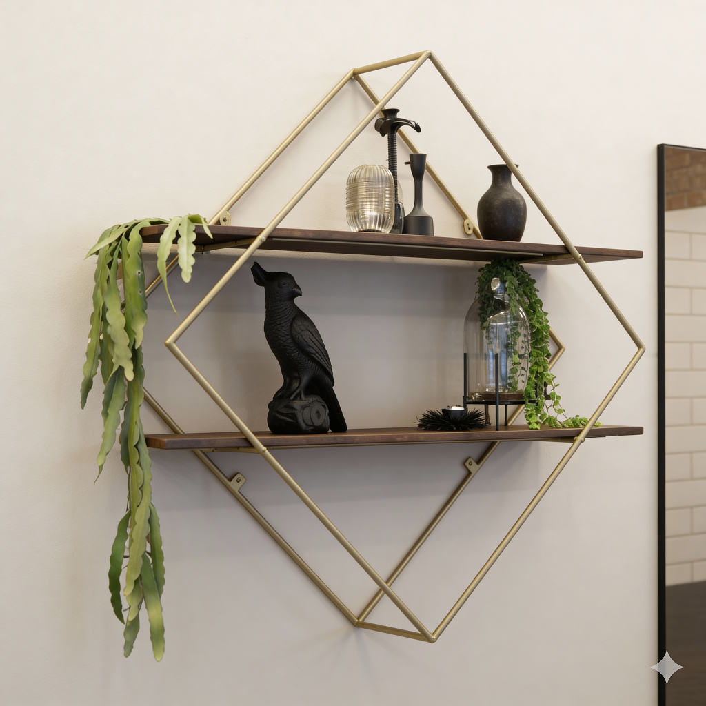 Wall-Mounted "Diamond" Floating Metal Storage Shelve Frame Decor