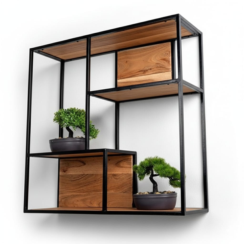 Seaford wall shelf with a matte black metal frame