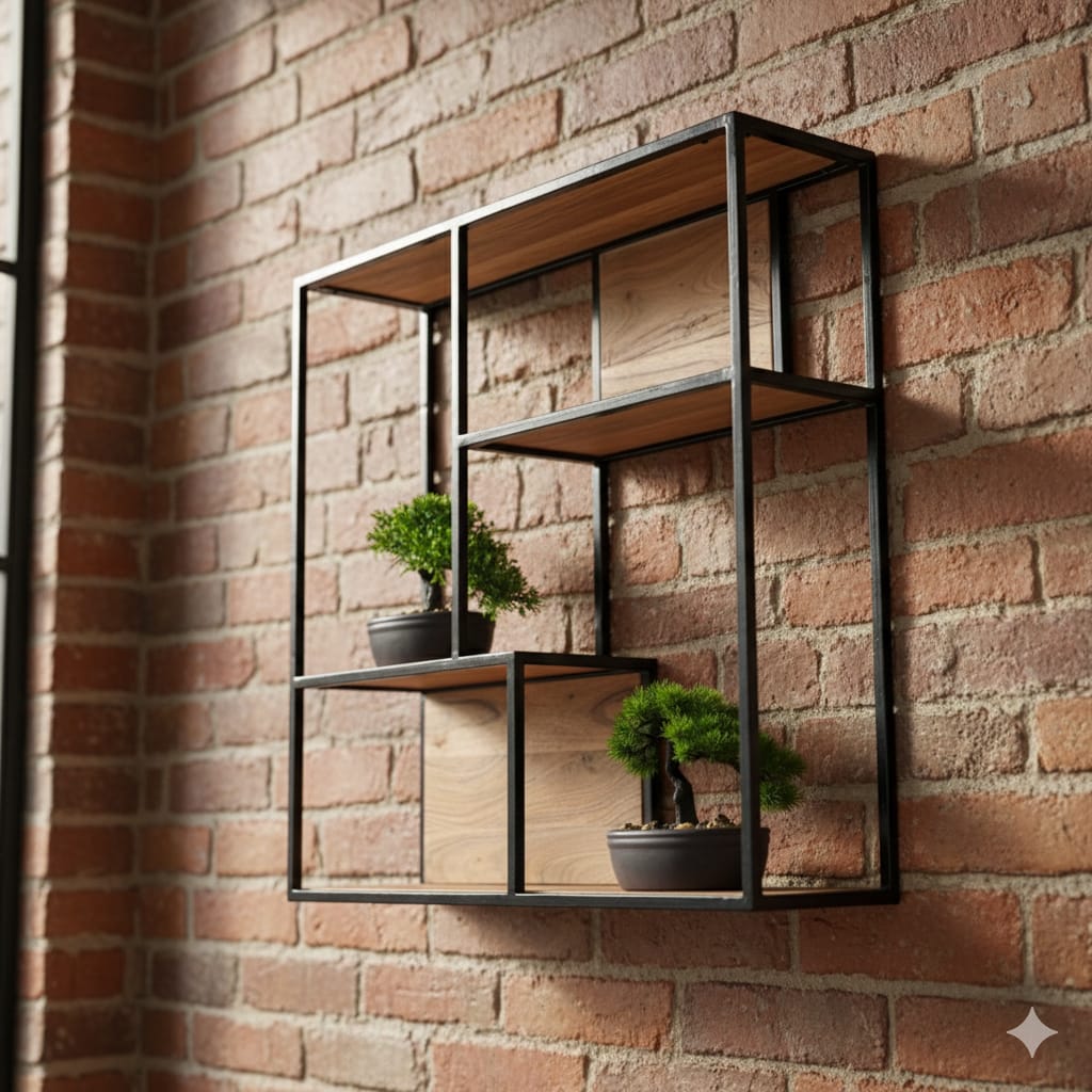 Seaford wall shelf with a matte black metal frame