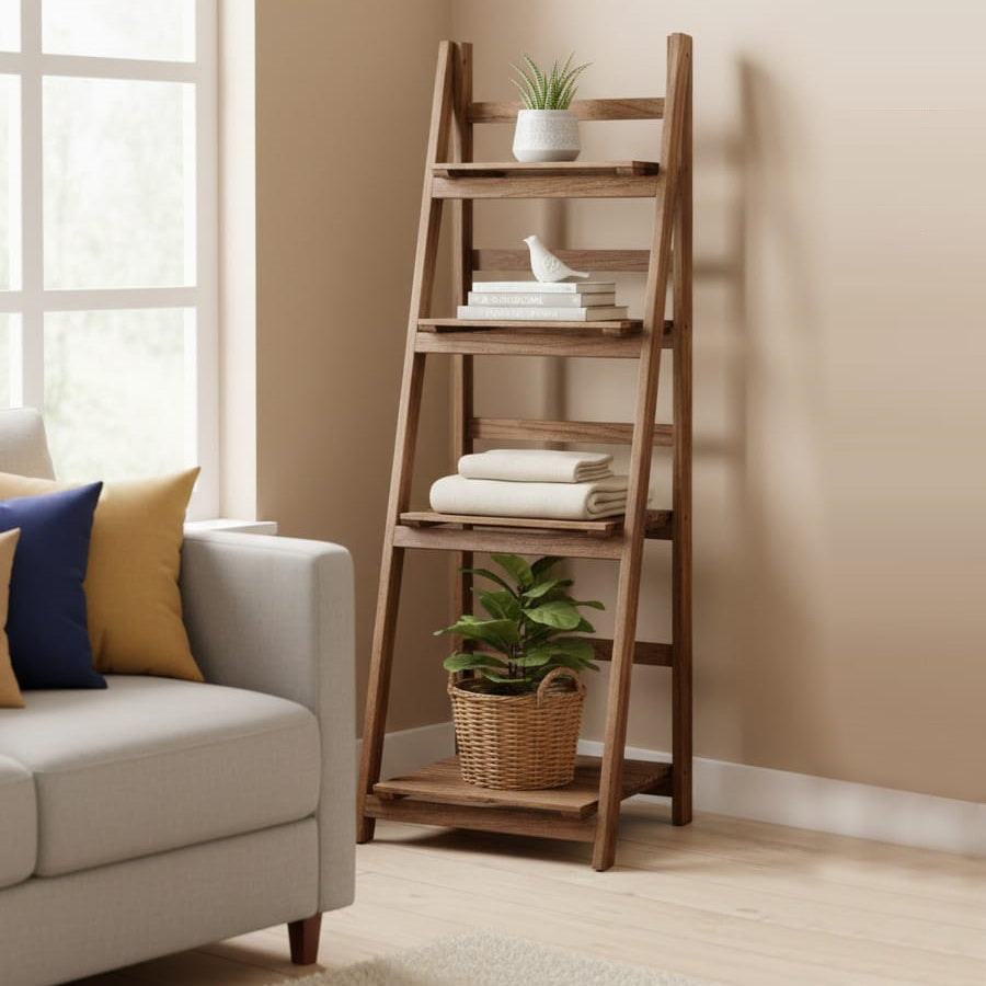 Wooden Ladder Shelf Bookshelf Decorative Stand