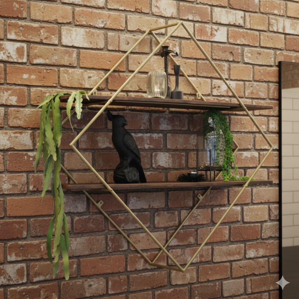 Wall-Mounted "Diamond" Floating Metal Storage Shelve Frame Decor